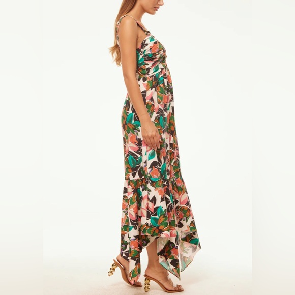 MISA Los Angeles Floral Dress Esperanza Asymmetrical Hem Ruched Bust Midi small - Picture 2 of 16